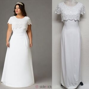 80s Vintage Scott McClintock White Laxe Overlay Cap Sleeve Maxi Wedding Dress 16
